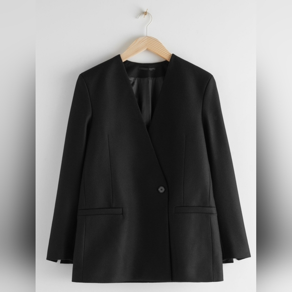 NEW Other Stories Collarless Wool Blend Black Blazer